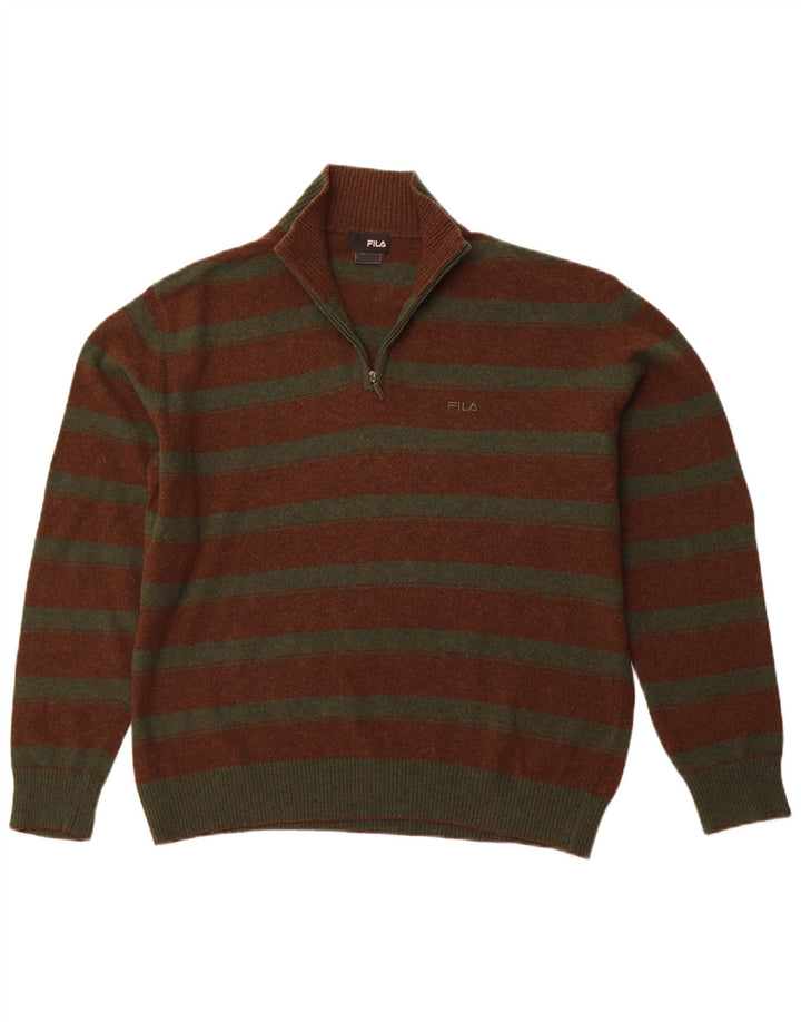 FILA Hombre Zip Neck Jumper Sweater XL Marrón Rayas