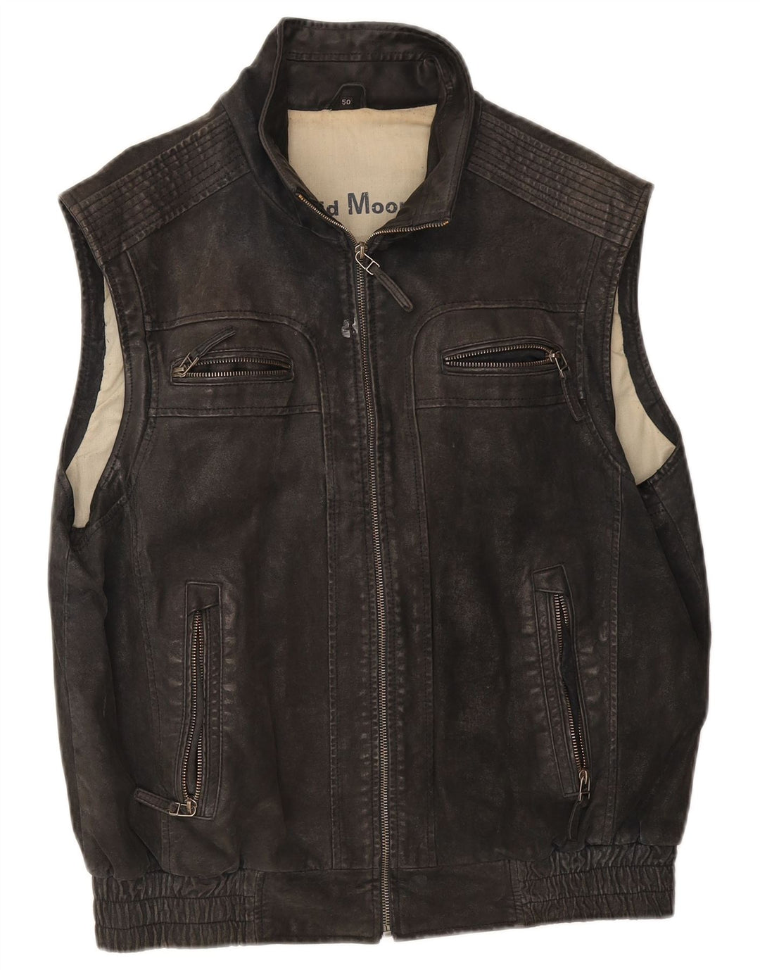 David Moore Chaleco de cuero para hombre IT 50 Grande Negro