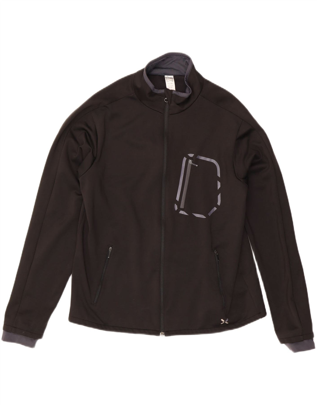Vintage hombres chándal top chaqueta grande poliéster negro