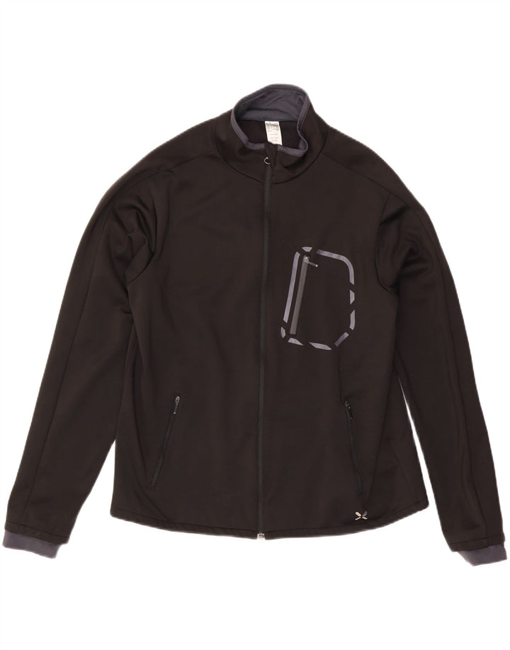 Vintage hombres chándal top chaqueta grande poliéster negro