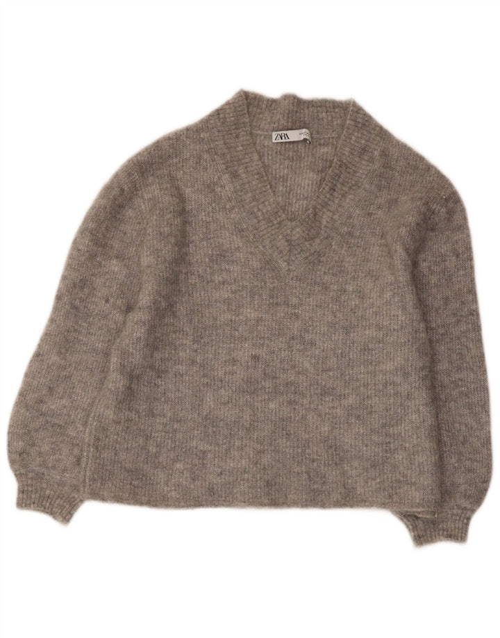 ZARA Jersey corto con cuello en V para mujer UK 44 Gris medio moteado