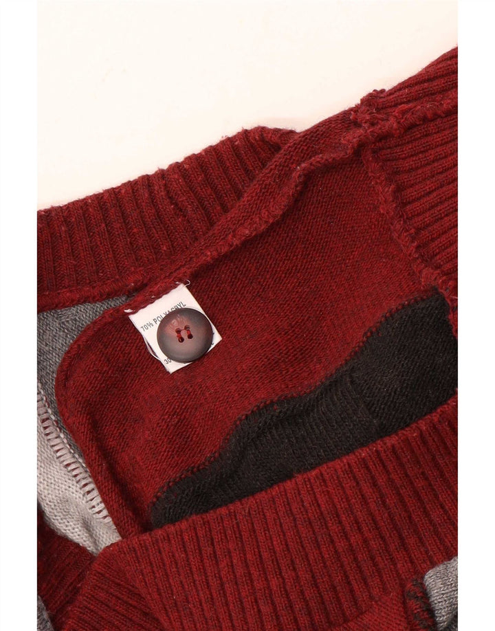 Vintage hombres Cardigan suéter grande multicolor rayas acrílico
