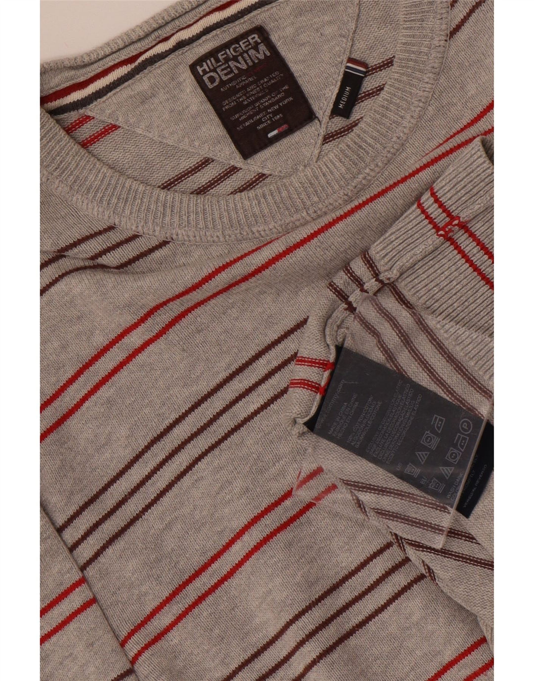 TOMMY HILFIGER Jersey de cuello redondo para hombre de algodón a rayas gris medio