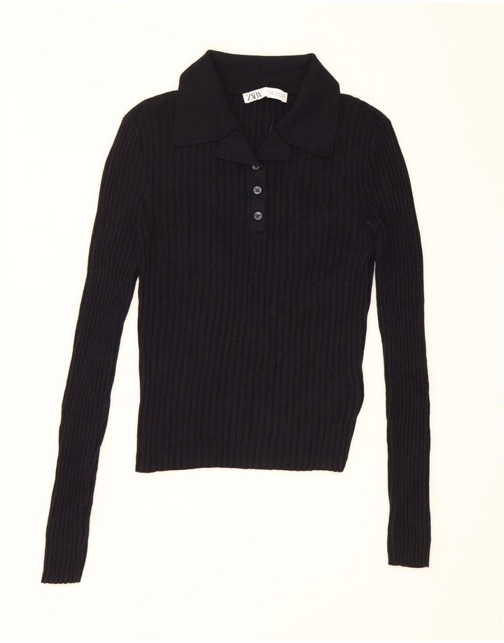 Zara Mujer Crop Top UK 42 Medio Azul Marino Viscosa