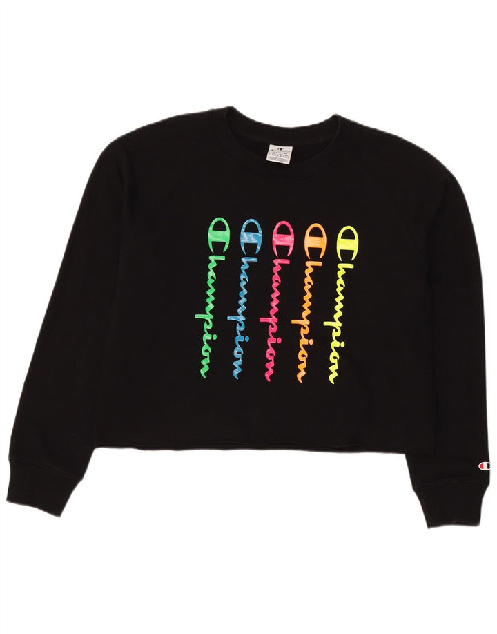 Champion Sudadera con gráfico corto para mujer, talla 44, talla M, color negro