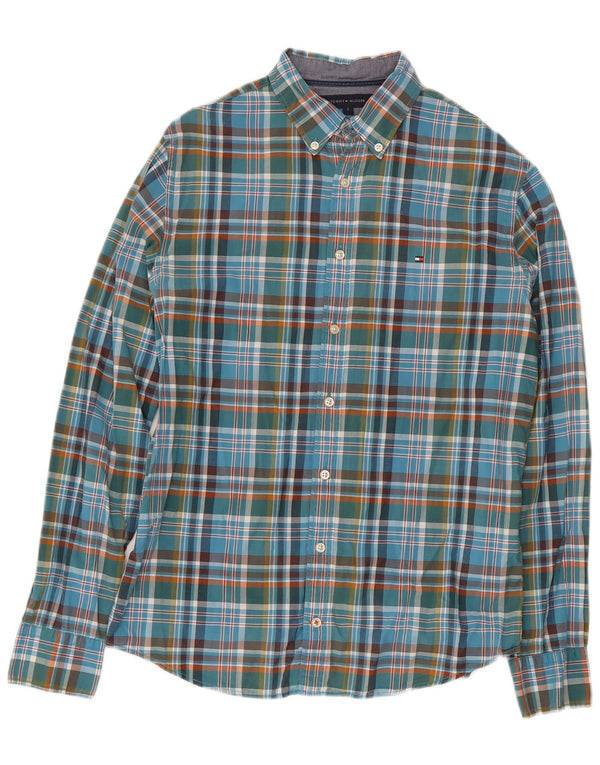 Camisa Tommy Hilfiger New York Fit de algodón a cuadros azules pequeños para hombre