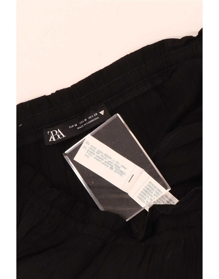 Zara Mujer Pantalón Casual Acampanado Mediano W32 L32 Viscosa Negra