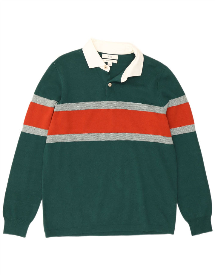 Marks & Spencer Jersey tipo polo con cuello tipo polo para hombre, color verde medio