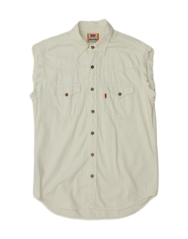 LEVI'S Mens Sleeveless Denim Shirt Small White Cotton