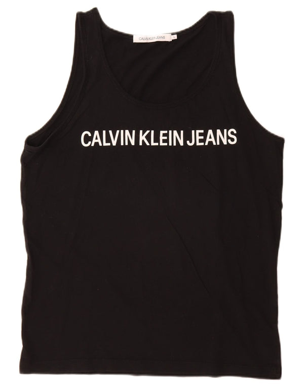 Calvin Klein Jeans Mujer Gráfico Chaleco Top UK 40 Grande Algodón Negro