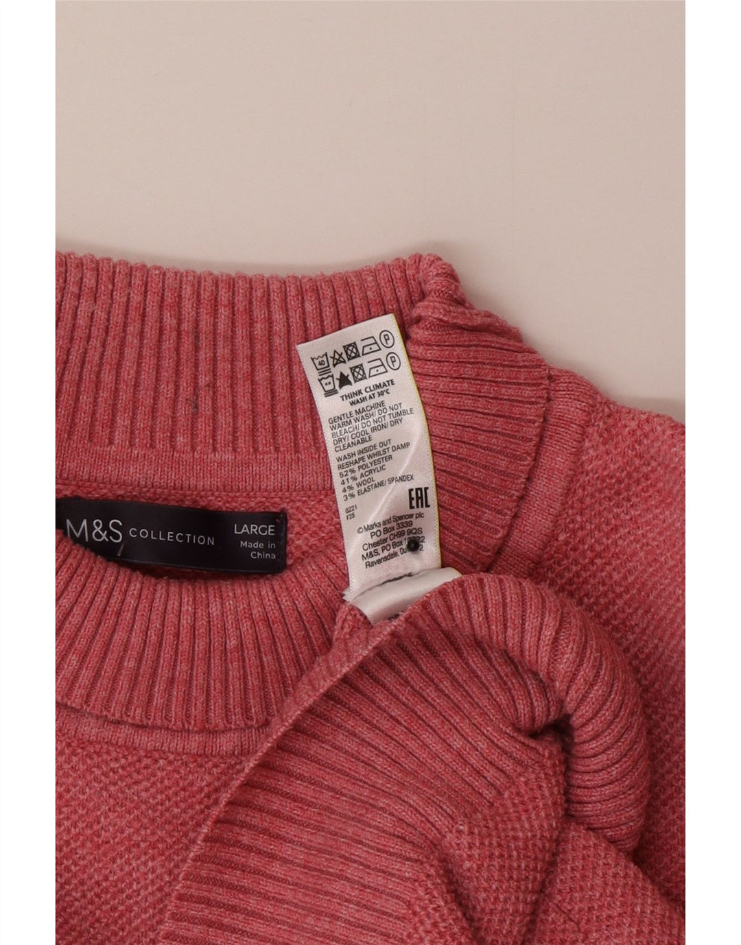 Marks & Spencer Jersey extragrande con cuello vuelto para mujer, talla 40, talla grande, color rosa