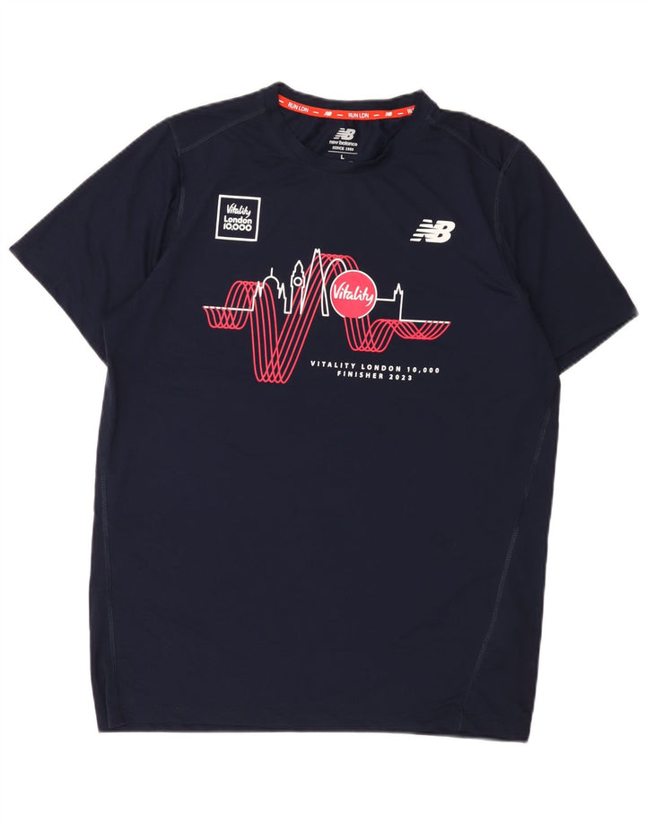 New Balance Camiseta gráfica para hombre Top Large Poliéster azul marino