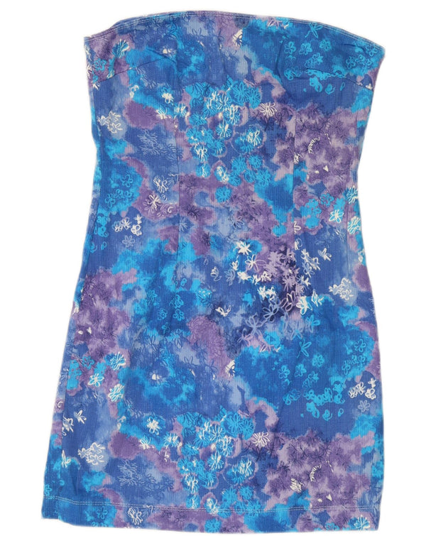 Vintage Womens Strapless Dress UK 10 Small Blue Floral Festival