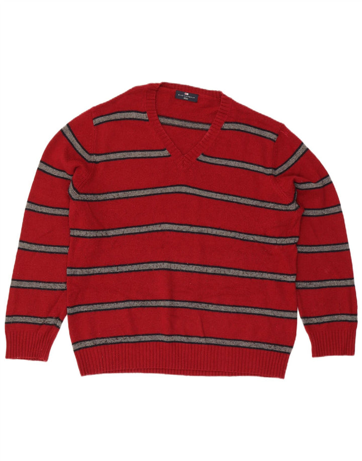 Marks & Spencer - Jersey para hombre con cuello en V, color azul, talla grande, rayas rojas