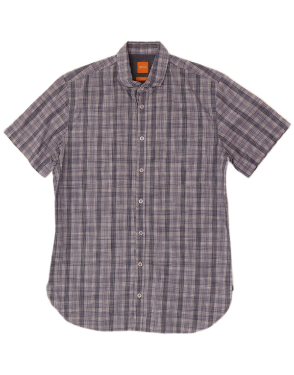 Camisas HUGO BOSS Hombre | Camisa slim fit de manga corta de algodón a cuadros azul medio