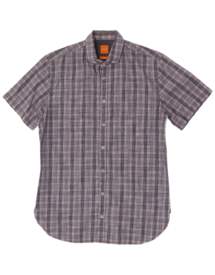 Camisas HUGO BOSS Hombre | Camisa slim fit de manga corta de algodón a cuadros azul medio