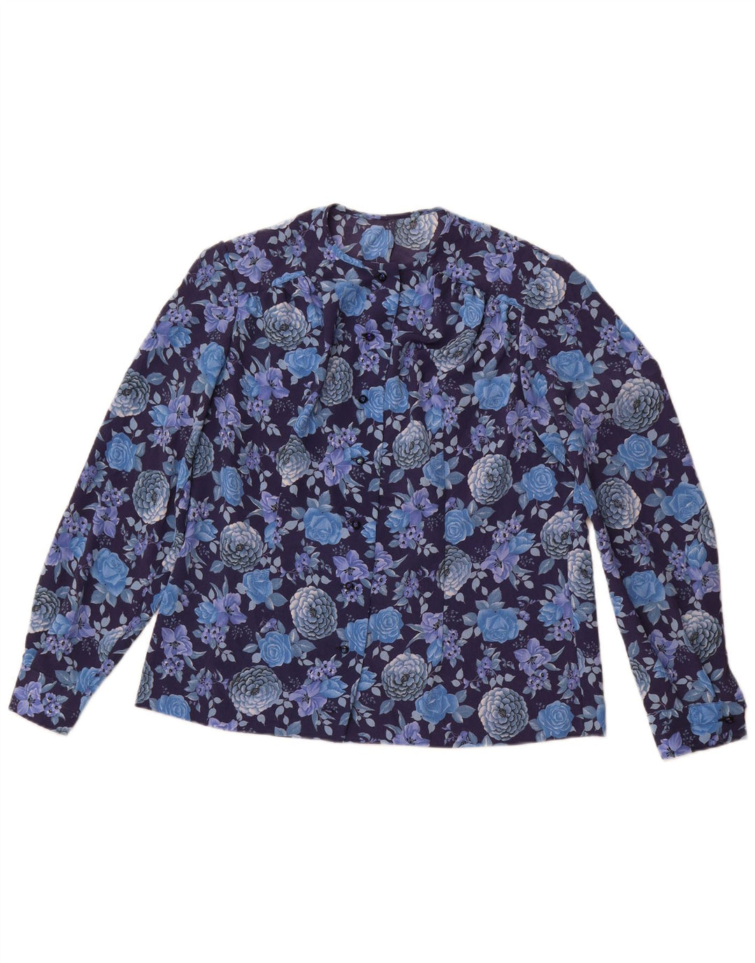 VINTAGE Blusa camisa mujer Reino Unido 14 Medio Púrpura Floral