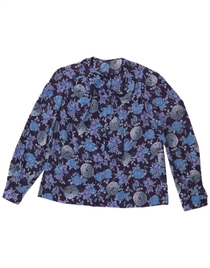 VINTAGE Blusa camisa mujer Reino Unido 14 Medio Púrpura Floral
