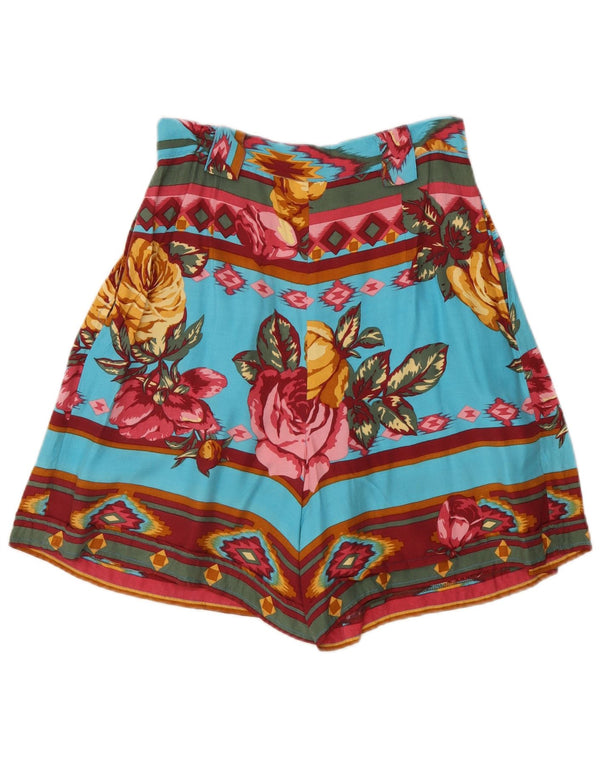 Vintage mujer cintura alta pegado chino pantalones cortos IT 44 Medio W26 Azul Floral