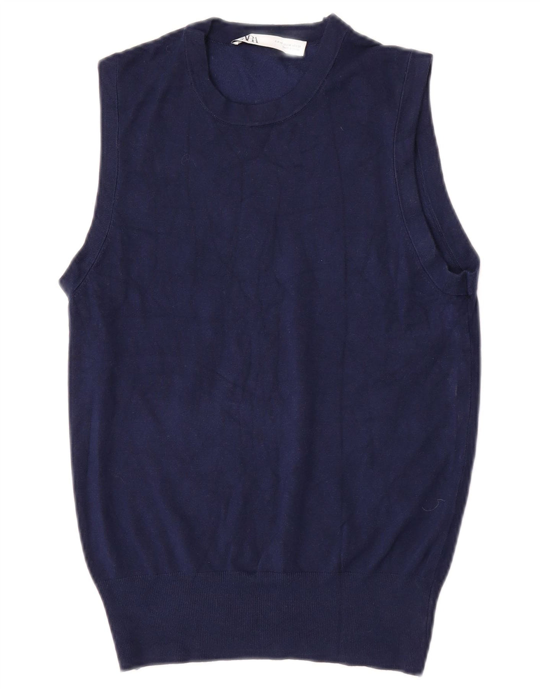 Zara Mujer Chaleco Camiseta Sin Mangas UK 12 Medium Azul Marino Viscosa