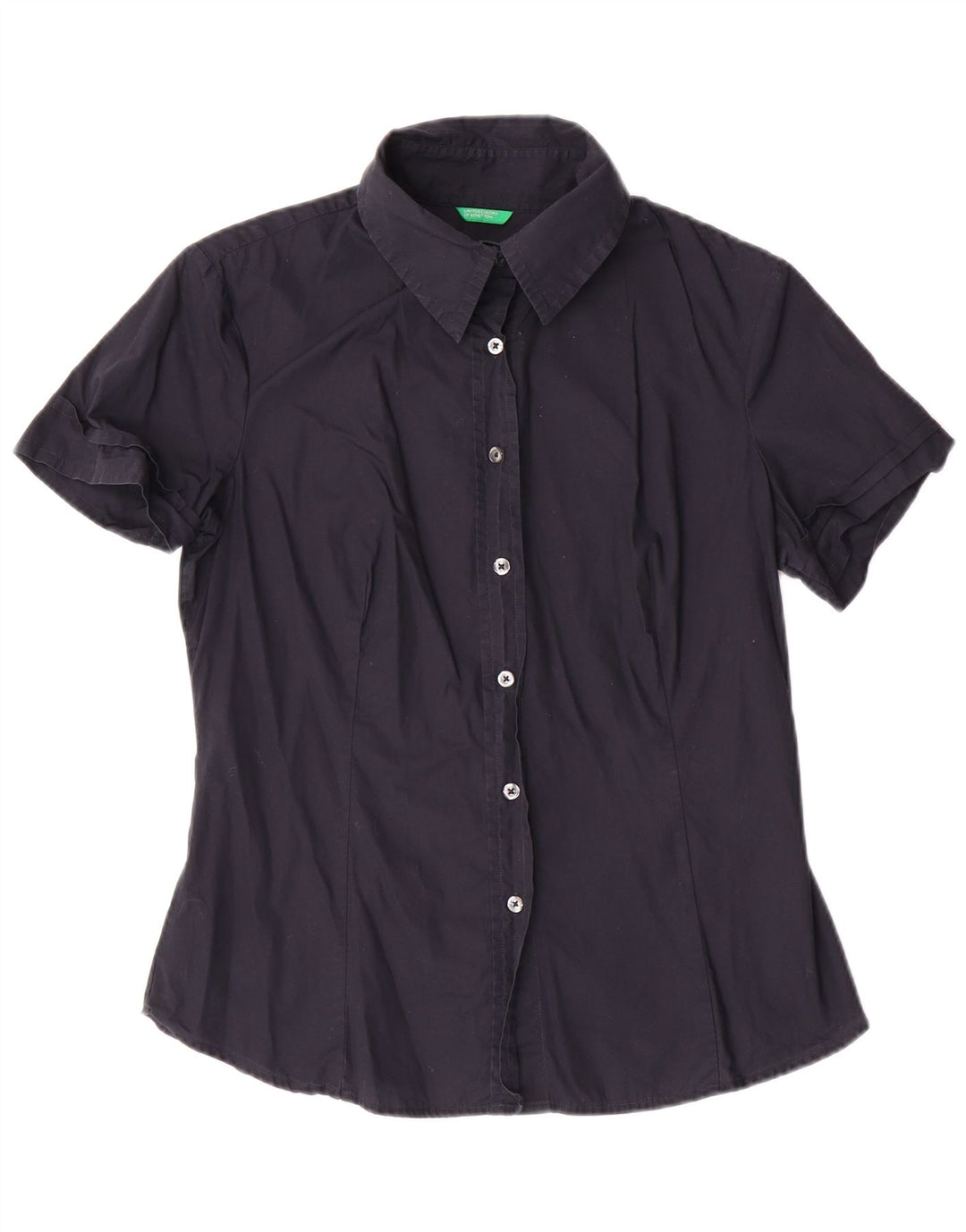 BENETTON Camisa de manga corta para mujer UK 44 Grande Azul marino Algodón