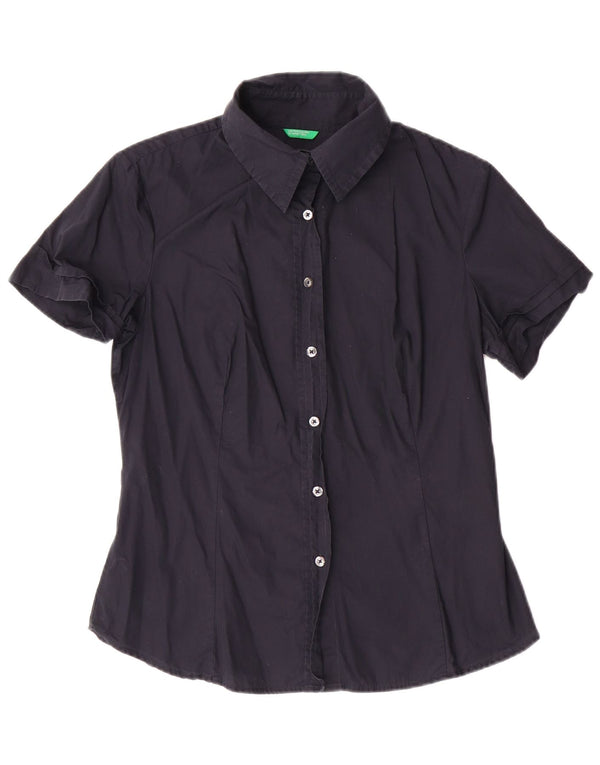 BENETTON Camisa de manga corta para mujer UK 44 Grande Azul marino Algodón