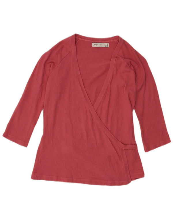 Zara Mujer Blusa Cruzada Manga 3/4 Top UK 42 Viscosa Rosa Mediana