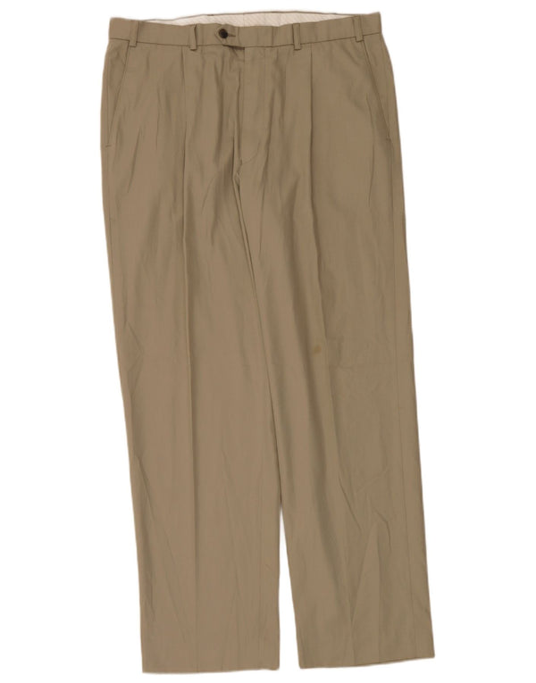 Marks & Spencer Pantalón de traje con pinzas para hombre W36 L31 Poliéster beige