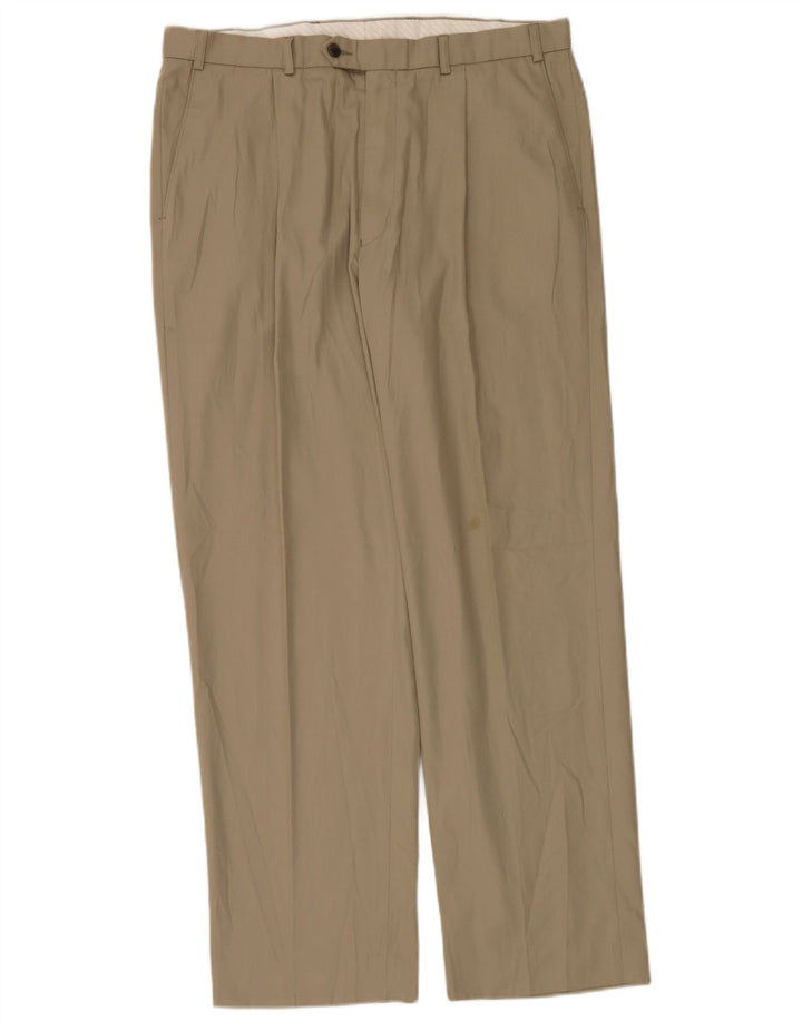 Marks & Spencer Pantalón de traje con pinzas para hombre W36 L31 Poliéster beige
