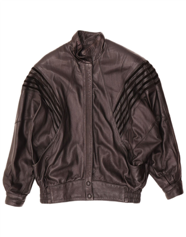 Vintage mujer chaqueta de cuero de gran tamaño EU 38 cuero negro medio