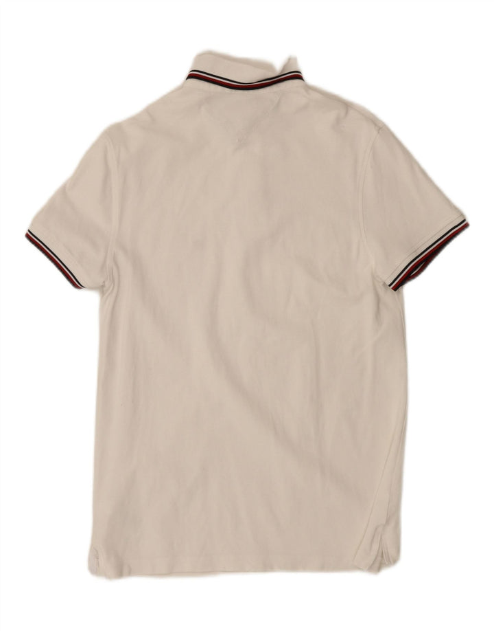 TOMMY HILFIGER Mens Slim Fit Polo Shirt Medium White Cotton Vintage Tommy Hilfiger and Second-Hand Tommy Hilfiger from Messina Hembry 