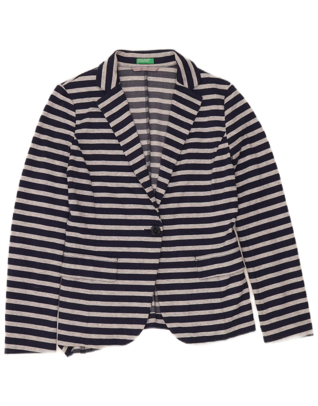 Benetton Chaqueta Americana De 1 Botón Para Mujer UK 40 Small Azul Marino A Rayas