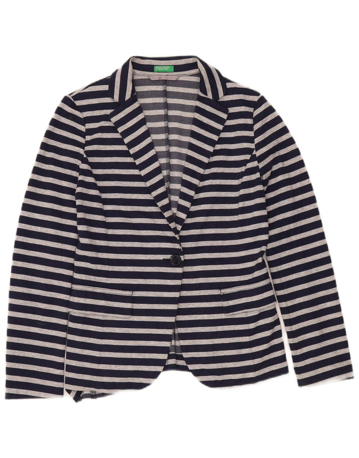 Benetton Chaqueta Americana De 1 Botón Para Mujer UK 40 Small Azul Marino A Rayas