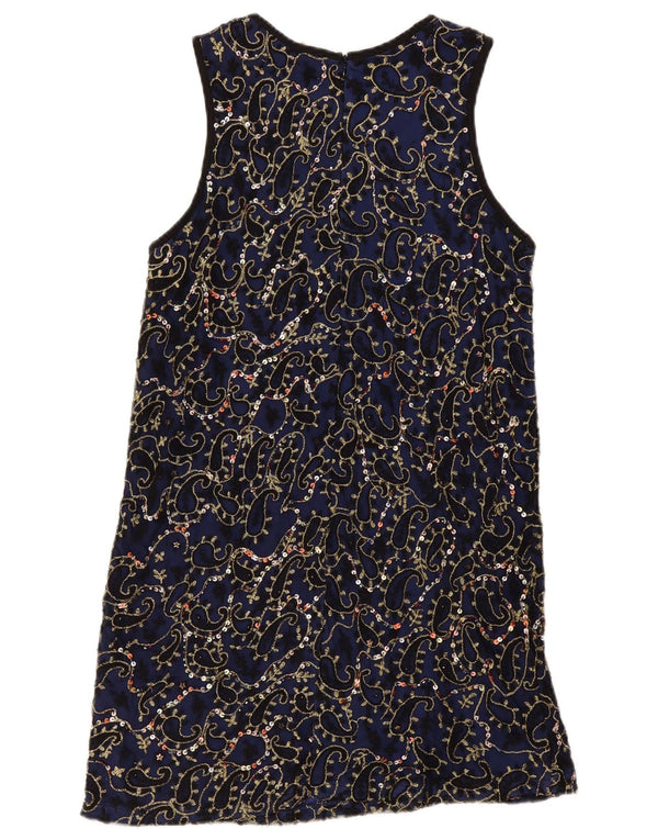 Zara Mujer Trafaluc Vestido Recto Sin Mangas UK 42 Medio Azul Marino Paisley