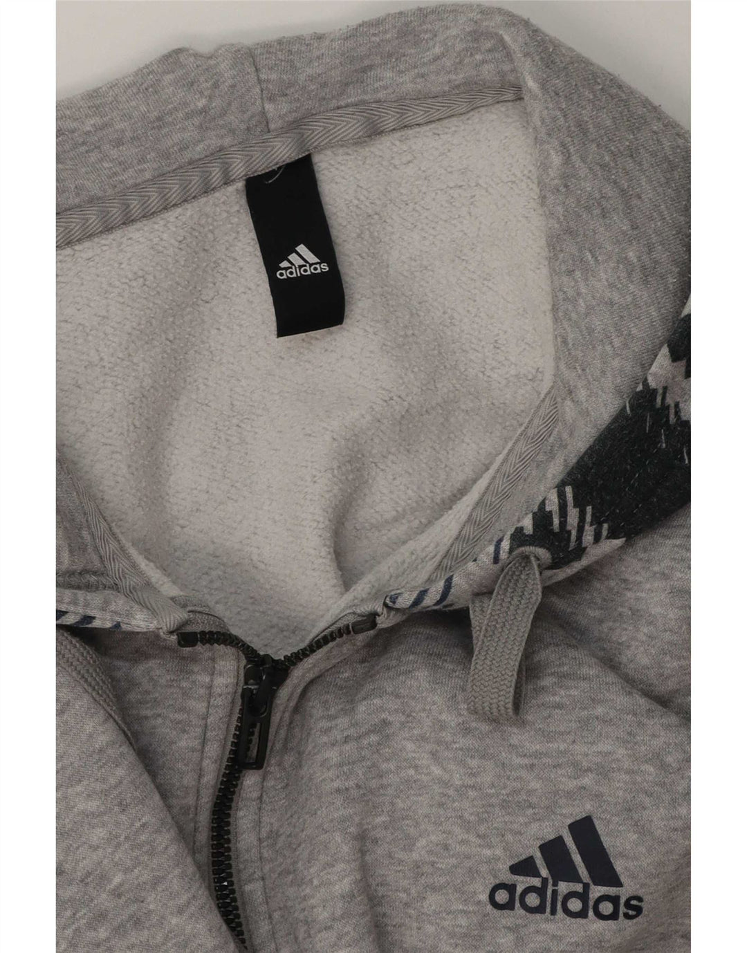 Adidas Hombre Zip Sudadera Con Capucha Suéter Grande Gris Geométrico
