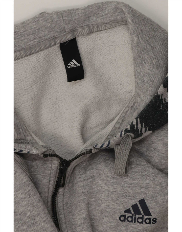Adidas Hombre Zip Sudadera Con Capucha Suéter Grande Gris Geométrico