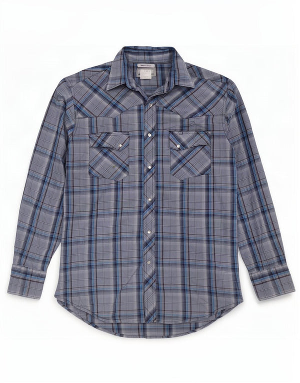 Camisa Wrangler Hombre De Algodón A Cuadros Azul Medio