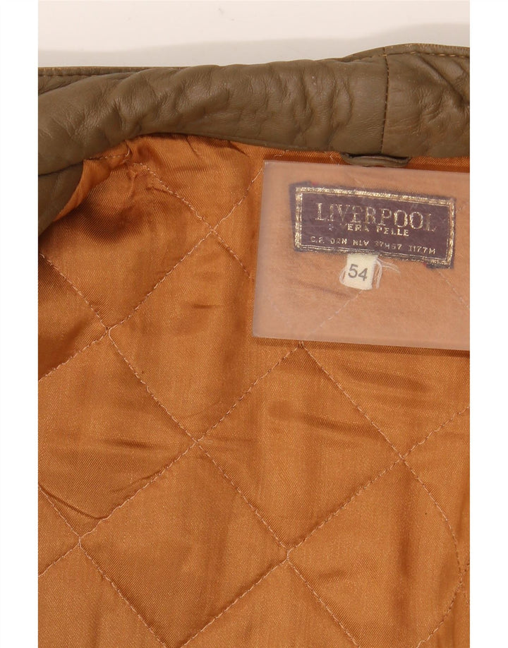 LIVERPOOL Chaqueta de cuero militar para hombre IT 54 2XL Cuero marrón