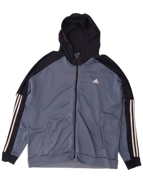 Adidas - Sudadera con capucha y cremallera para hombre, talla 2XL, color azul, poliéster, deportes