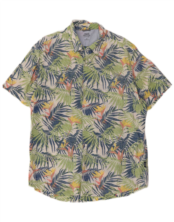 Izod Camisa De Manga Corta De Agua Salada Para Hombre Algodón Floral Multicolor Grande
