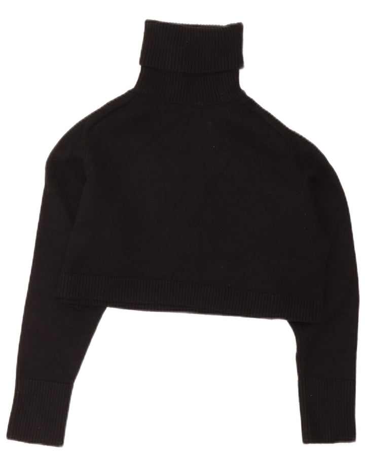 Zara Mujer Top Corto Con Cuello Vuelto UK 10 Small Viscosa Negra