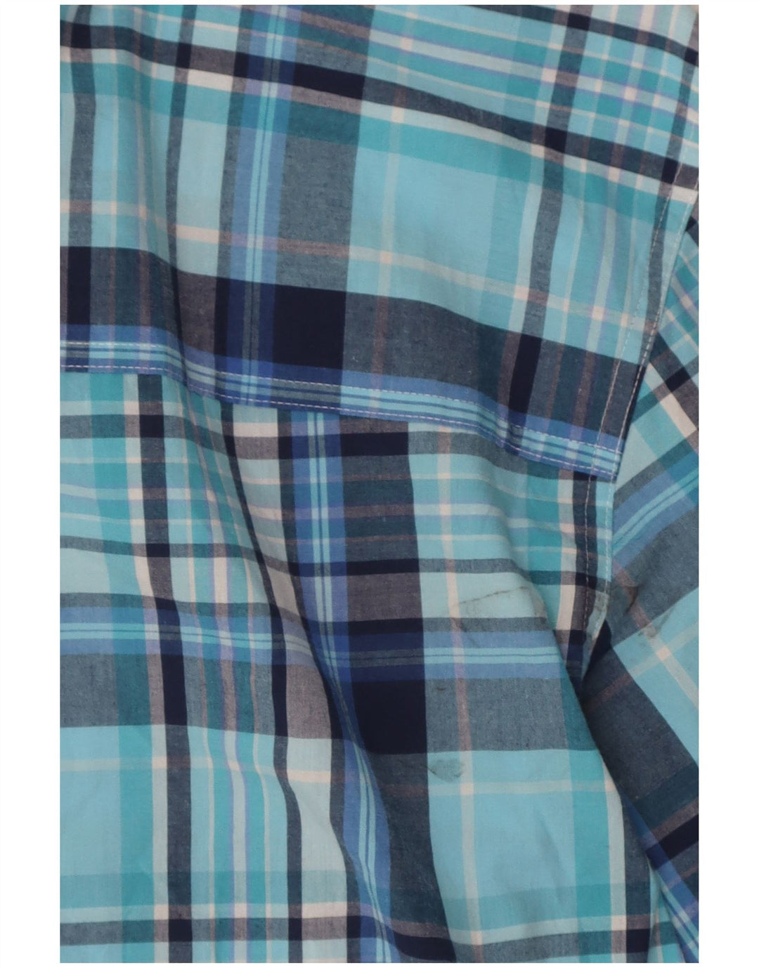 Chaps Camisa de manga corta para hombre de fácil cuidado, algodón a cuadros azul grande