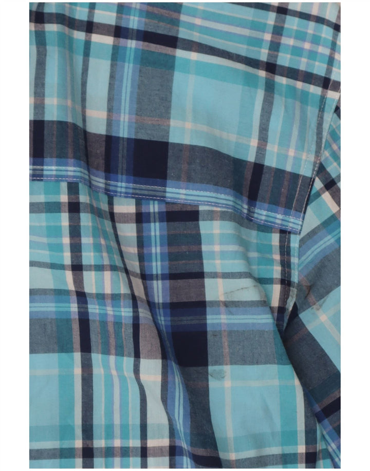 Chaps Camisa de manga corta para hombre de fácil cuidado, algodón a cuadros azul grande