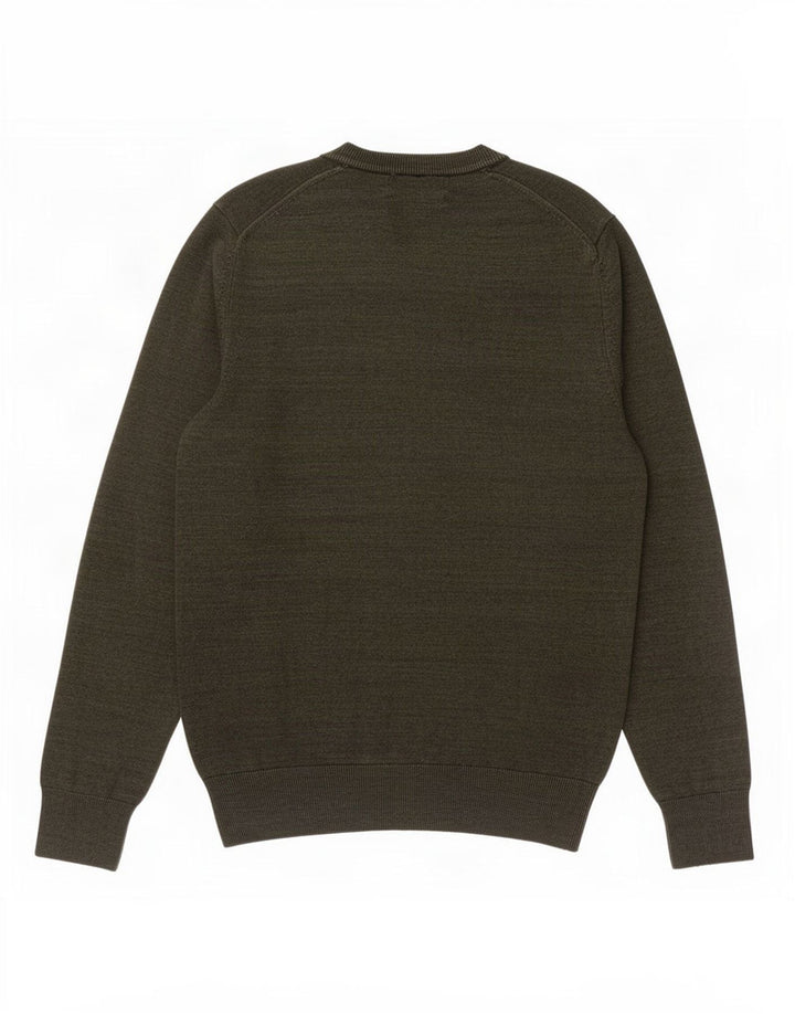 Marks & Spencer Jersey de Cuello Redondo para Hombre de algodón moteado de Color Caqui pequeño