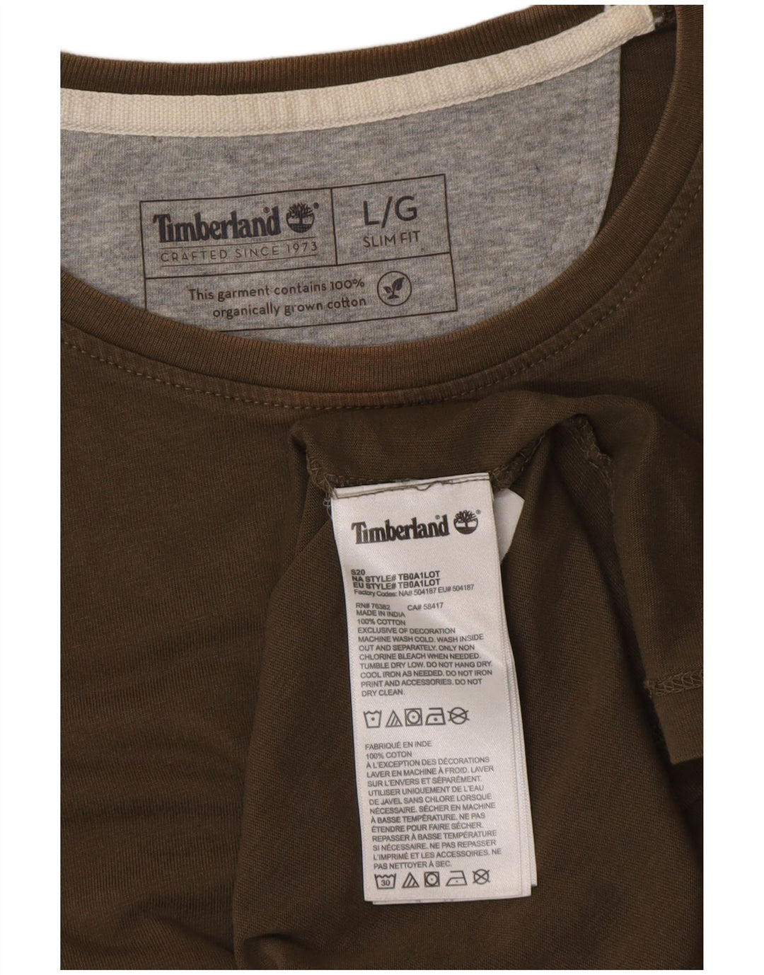 TIMBERLAND Camiseta Slim Fit para Hombre Top Grande Caqui Algodón