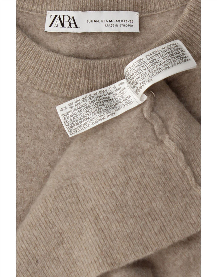 Zara Mujer Suéter De Cuello Redondo De Gran Tamaño UK 12 Lana Beige Mediana