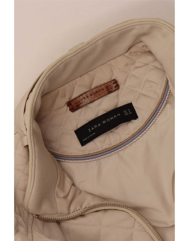 Zara Mujer Chaqueta Acolchada UK 12 Medium Off White