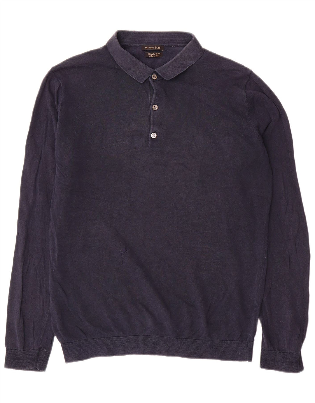 Massimo Dutti Jersey Hombre Polo Neck Jumper Large Azul Marino Algodón