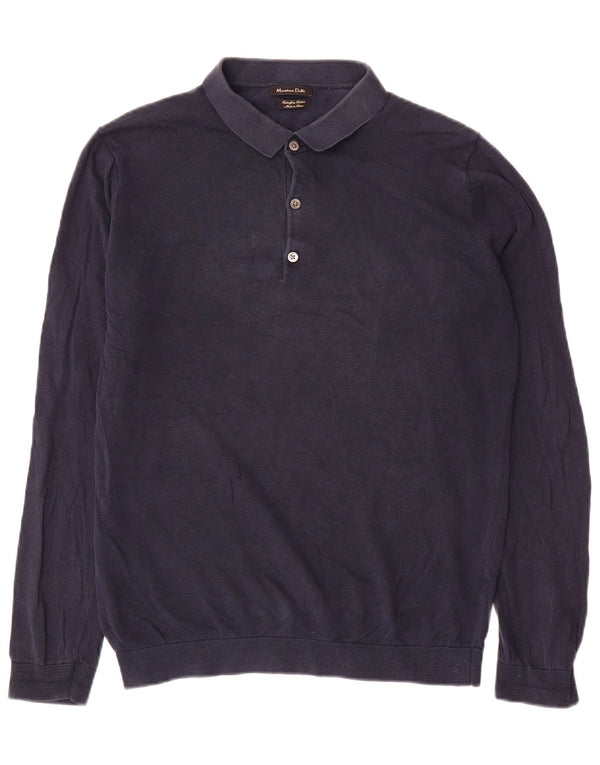 Massimo Dutti Jersey Hombre Polo Neck Jumper Large Azul Marino Algodón