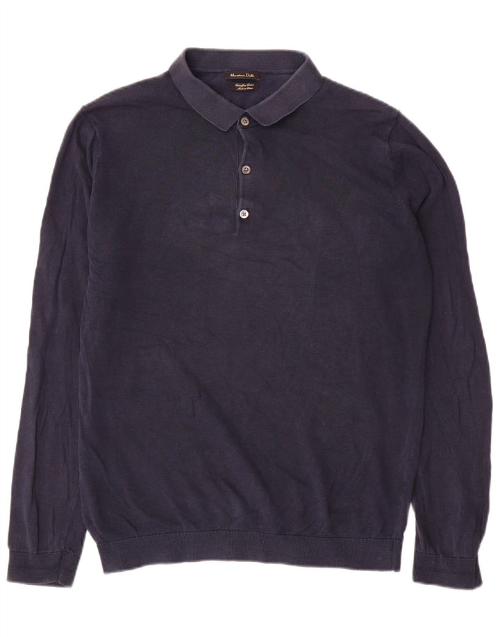 Massimo Dutti Jersey Hombre Polo Neck Jumper Large Azul Marino Algodón